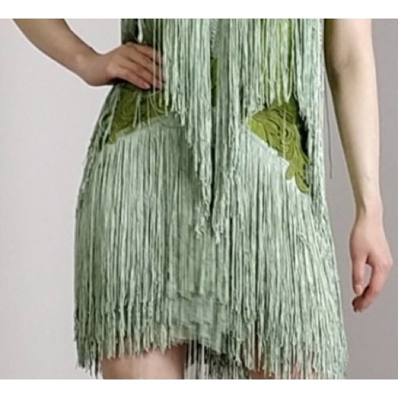Fringe strapless green mini dress flapper style - Picture 2 of 8